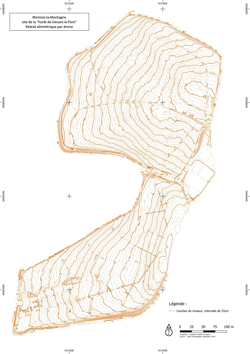 Courbes de niveaux drone obtenu par photogrammétrie
