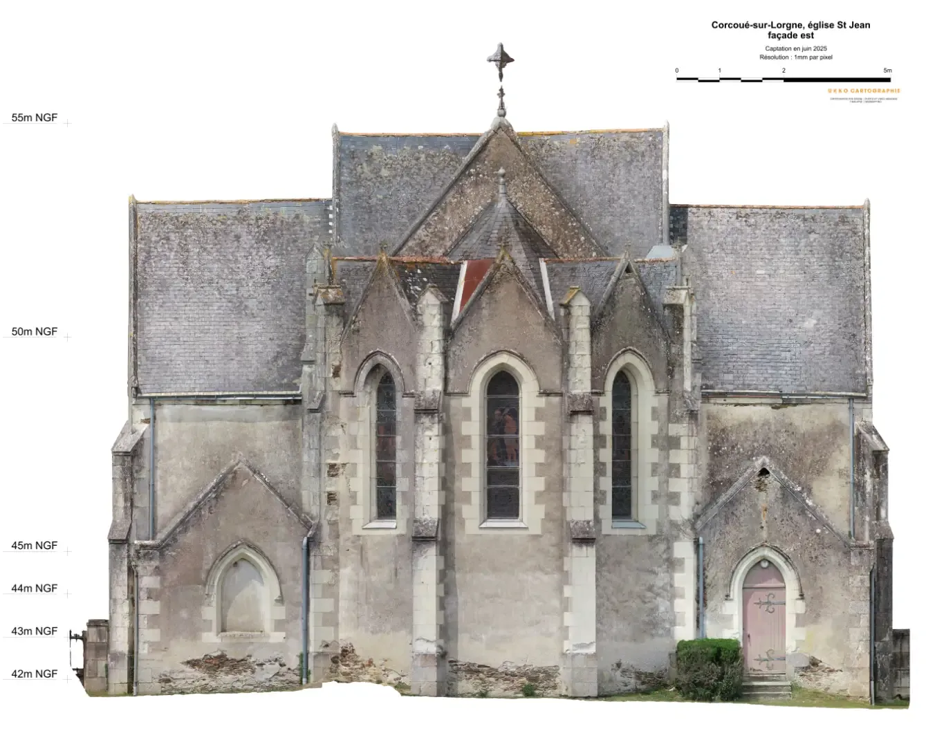 façade d'église relevée par photogrammétrie et drone